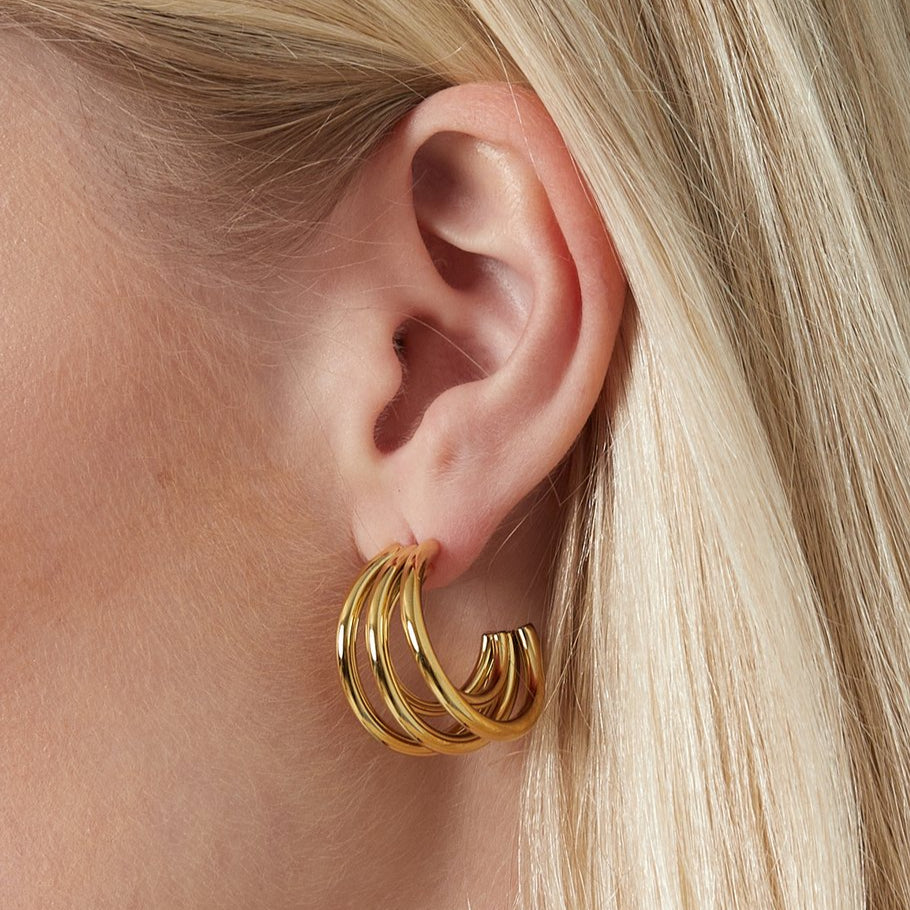 Edelstahlohrringe in gold, mehrfach gebogen, 2,2 cm lang