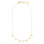 Edelstahlkette mit Künstlichen Perlen und goldenen Anhängern in gold, 40+5m lang.