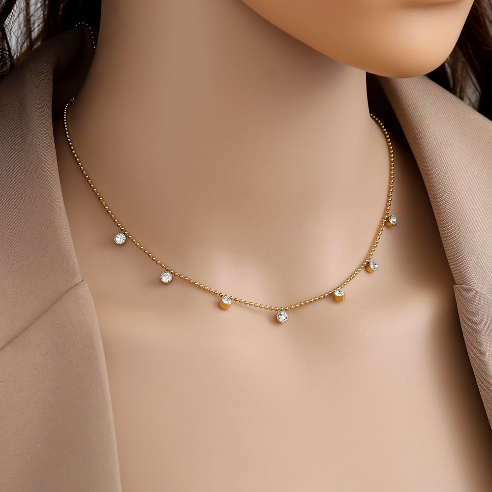Edelstahlhalskette in gold mit Zirkons-Steinen Anhänger, 40+5cm lang.