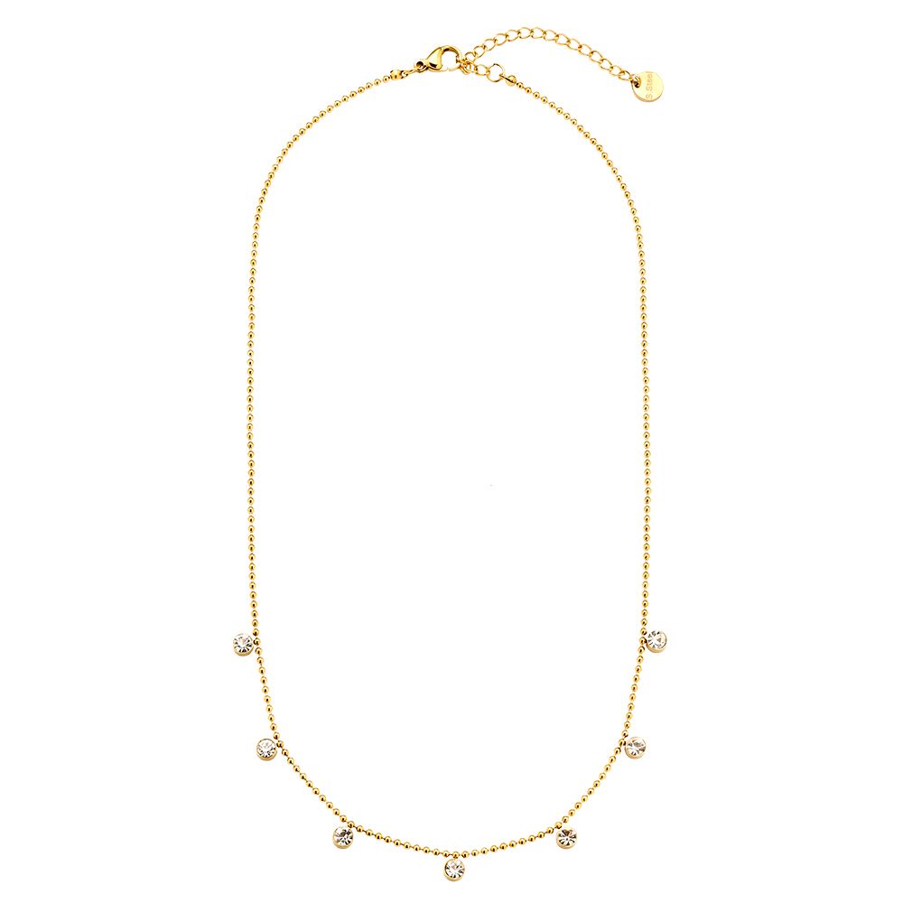 Edelstahlhalskette in gold mit Zirkons-Steinen Anhänger, 40+5cm lang.