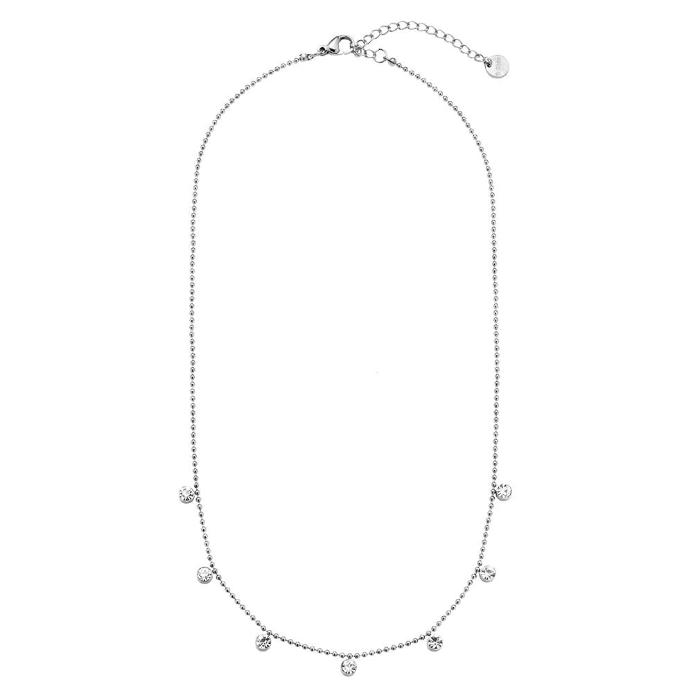 Edelstahlhalskette in silber mit Zirkons-Steinen Anhänger, 40+5cm lang.
