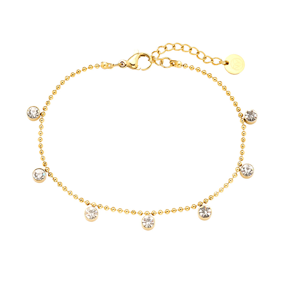 Edelstahlarmband in gold mit Zirkons-Steinen Anhänger, 17+3cm lang.
