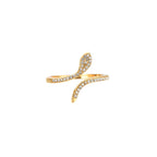 Edelstahl Schlangenring in gold mit Zirkon-Steinen, größenverstellbar.