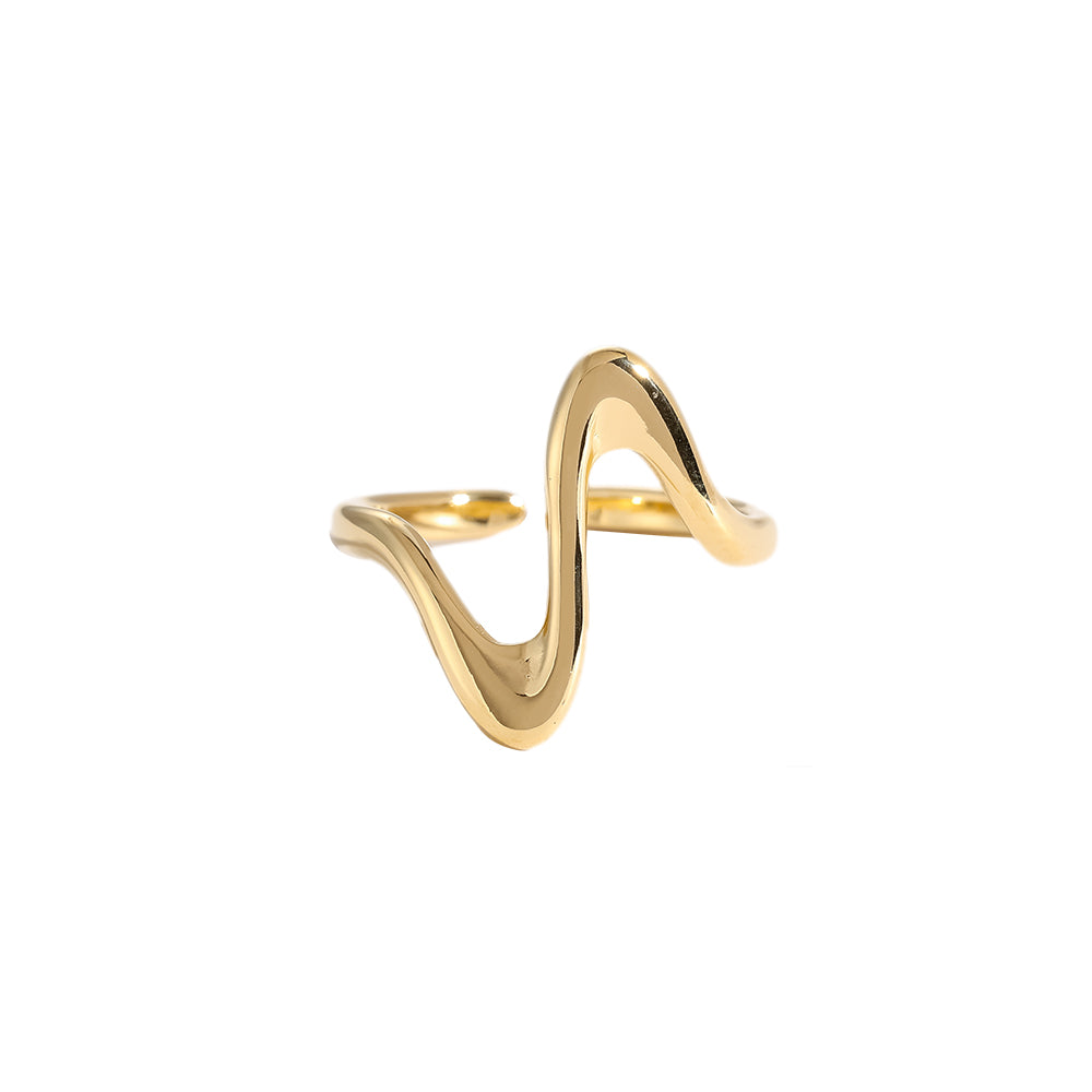 Edelstahlring Herzschlagwelle in gold, größenverstellbar.