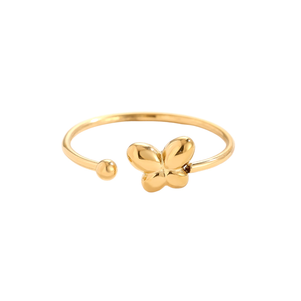 Edelstahlring mit Schmetterling in gold, größenverstellbar.