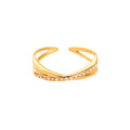 Edelstahlring überkreuzt in gold mit Zirkon-Steinen, größenverstellbar.
