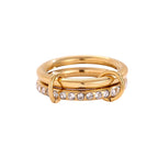 Edelstahlring mit zwei Ringen in gold mit Zirkon-Steinen, Größe 17 also 54mm.