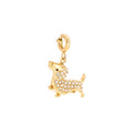 Edelstahlcharm mit Hund in gold mit Zirkon-Stein, 17mm.