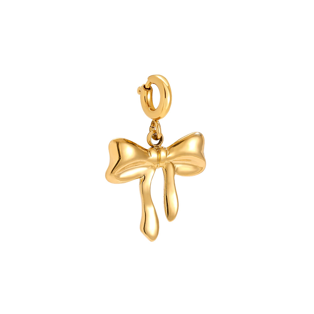 Edelstahlcharm mit Schleife in gold, 17mm.