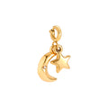 Edelstahlcharm mit Stern und Mond, in gold mit Zirkon-Stein, 15mm