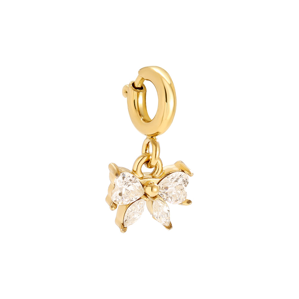 Edelstahlcharm mit Schleife in gold mit Zirkon-Stein, 7,9 mm