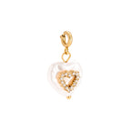 Edelstahlcharm mit Perlenherz in gold mit Zirkon-Stein, 19 mm