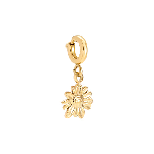 Edelstahlcharm mit Blume in gold mit Zirkon-Stein, 10,5 mm