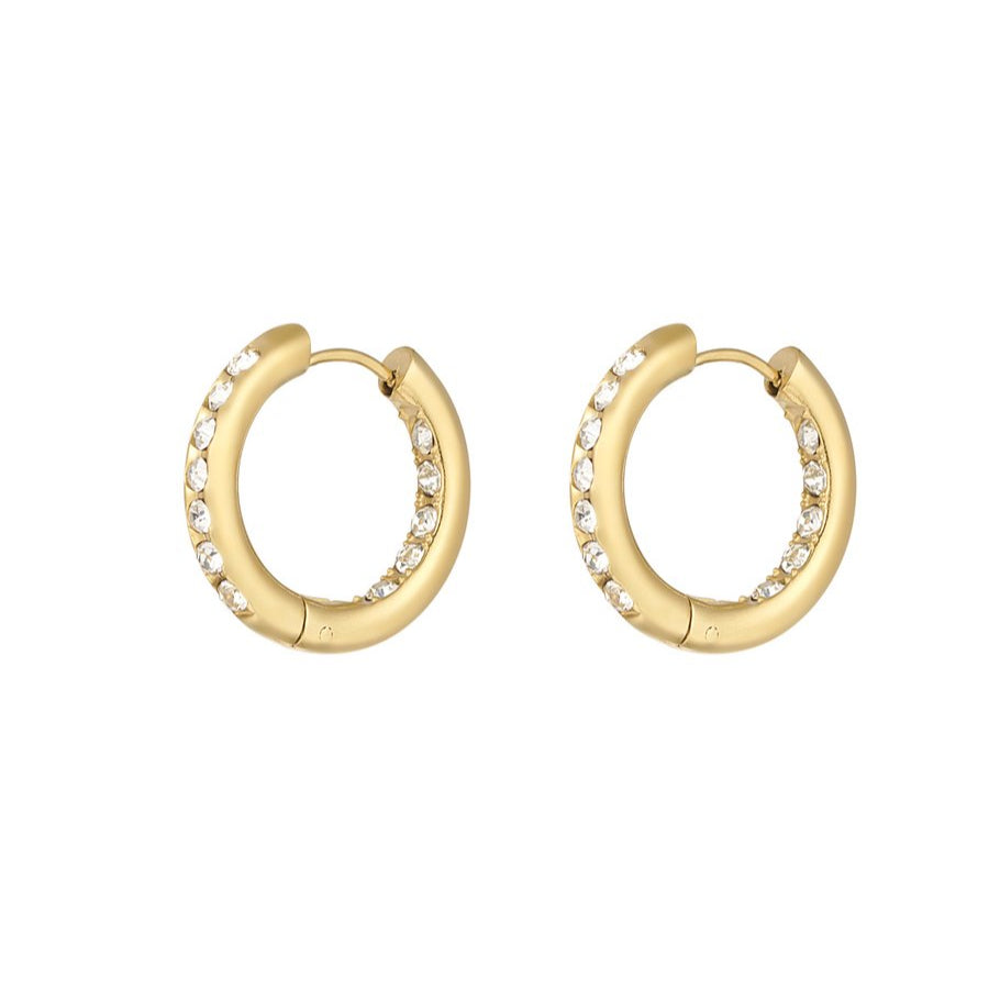 Edelstahlcreolen gold mit doppelten Zirkon-Steinen, 2,3 cm lang