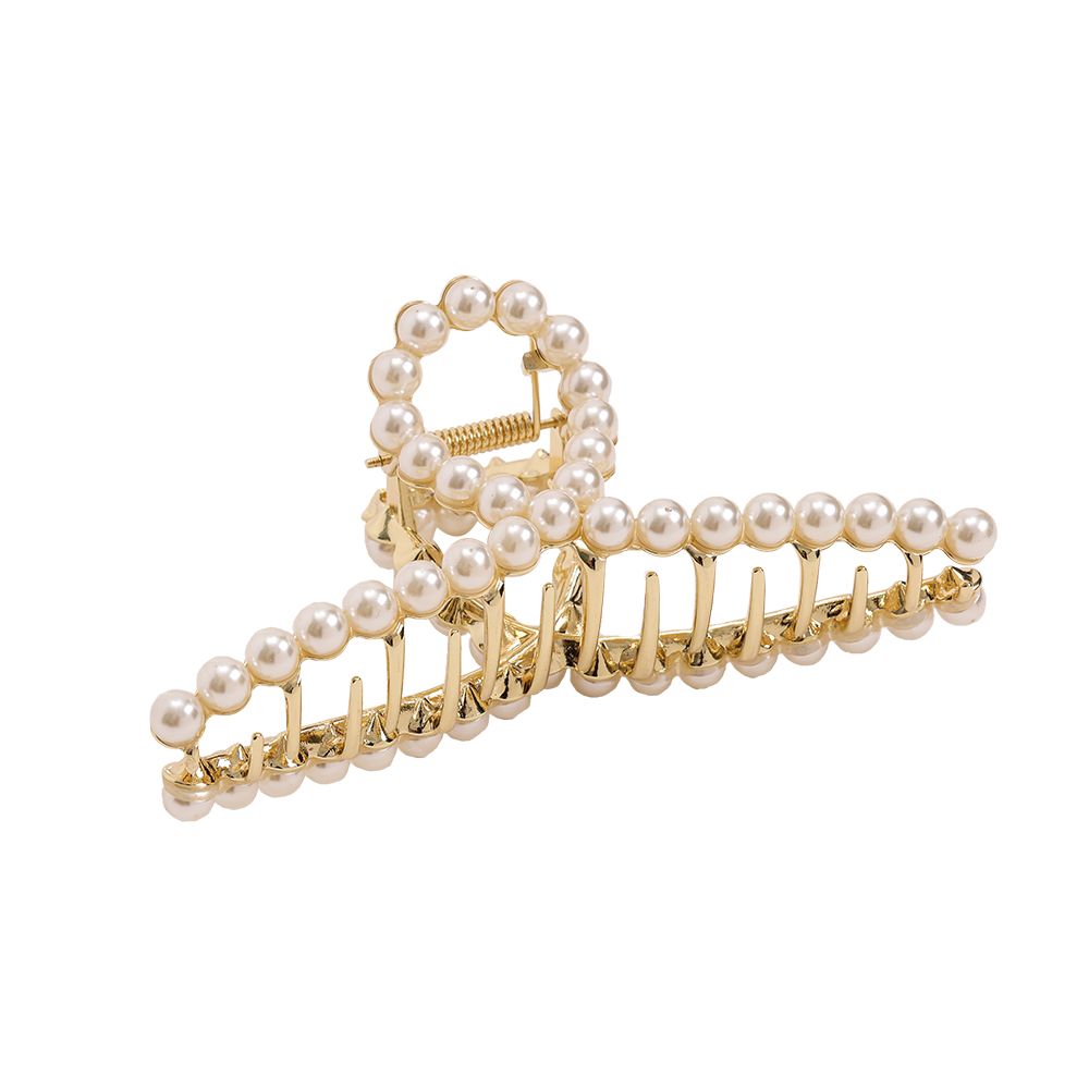 Haarklammer mit Perlen, 13cm lang aus goldenen Metall