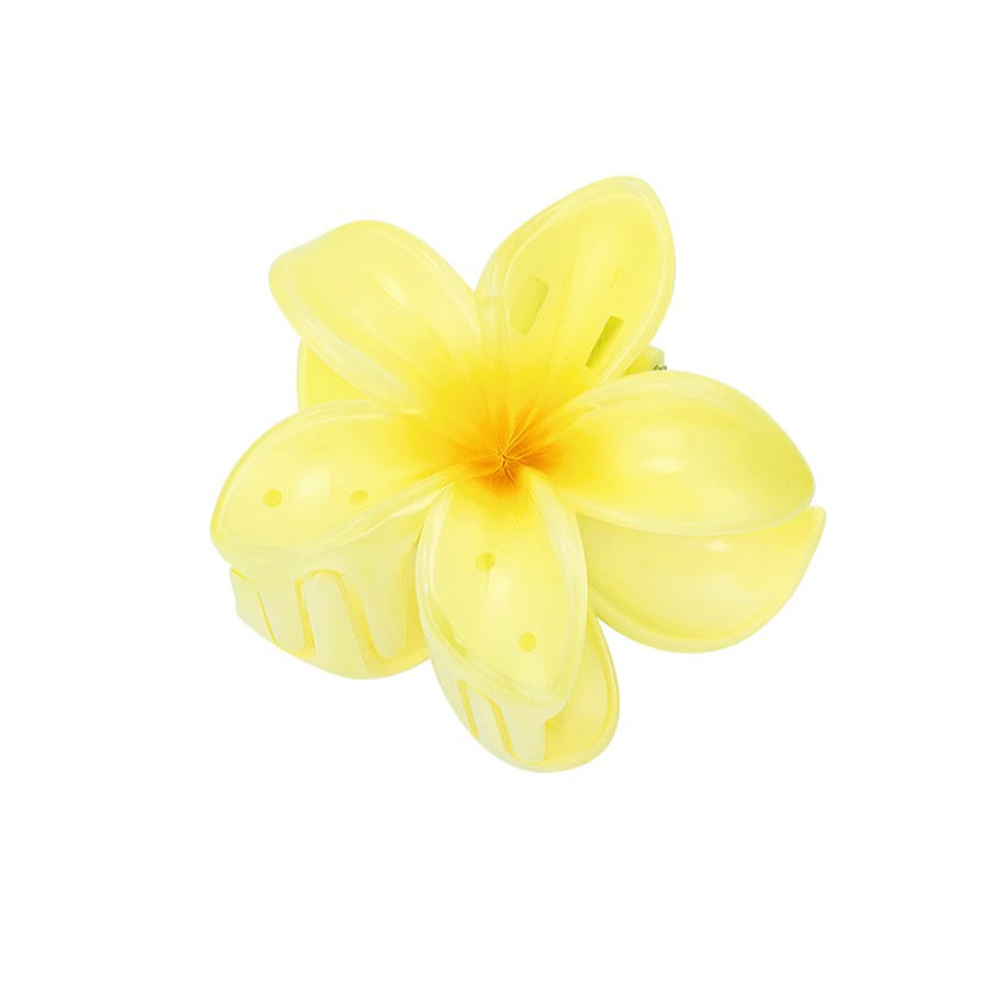 Haarklammer Hibiskus Blume gelb, 8cm lang aus Kunststoff