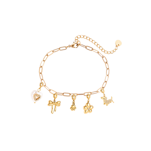 Edelstahlarmband mit Charms in gold, verschiedene Größen.