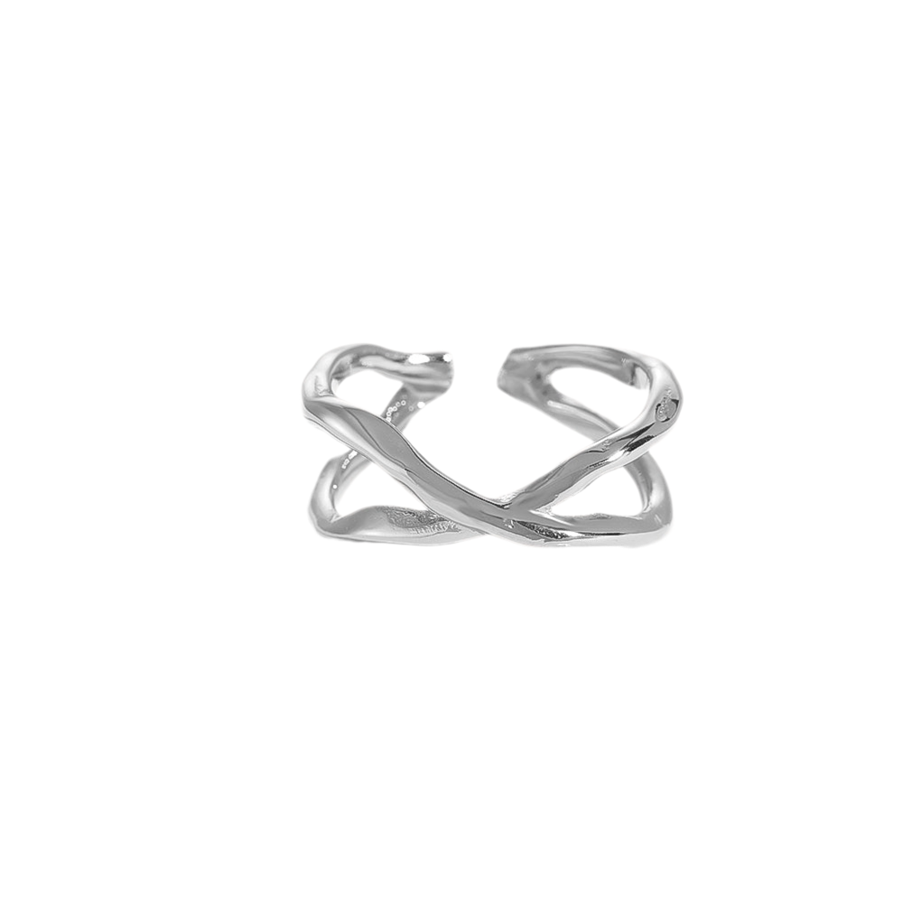 Edelstahlring Überkreuztes Design in silber, größenverstellbar.