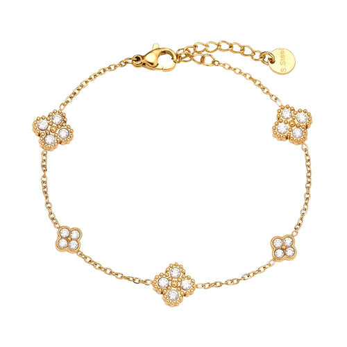 Goldenes Armband mit kleinen blütenförmigen, zirkonia-besetzten Elementen – 14K vergoldet.
