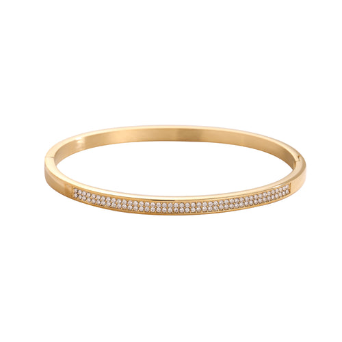 Schlanker goldener Armreif mit feiner Zirkonia-Linie – 14K vergoldeter Edelstahl.