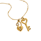 goldene Edelstahl Halskette mit Herz Schloss und Schlüssel Anhänger