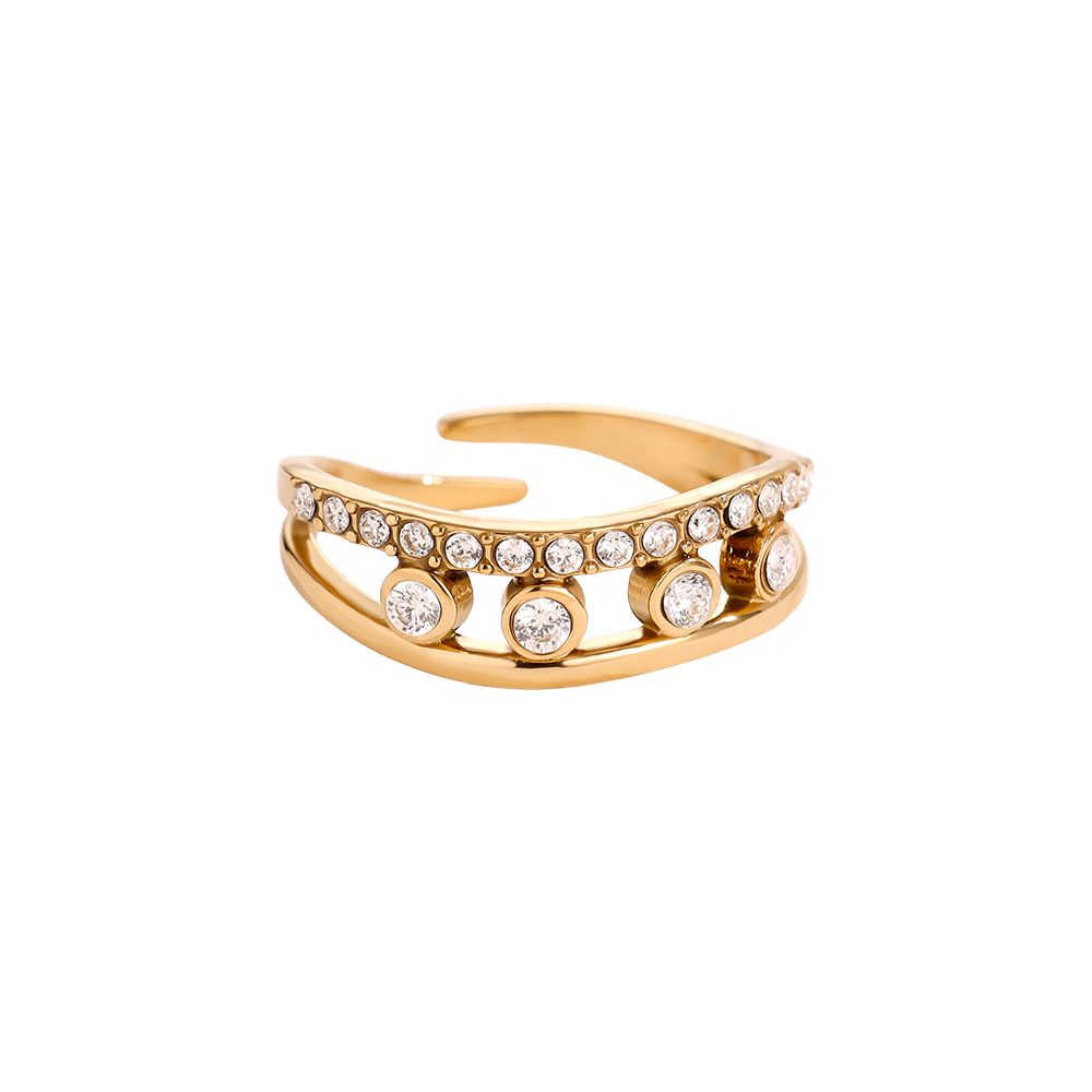 Goldener offener Ring mit Zirkonia-Elementen – modernes 14K vergoldetes Design.